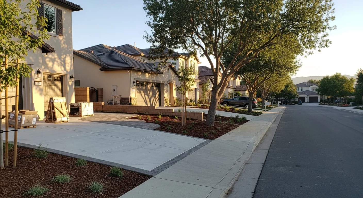 Suburban homes street golden hour